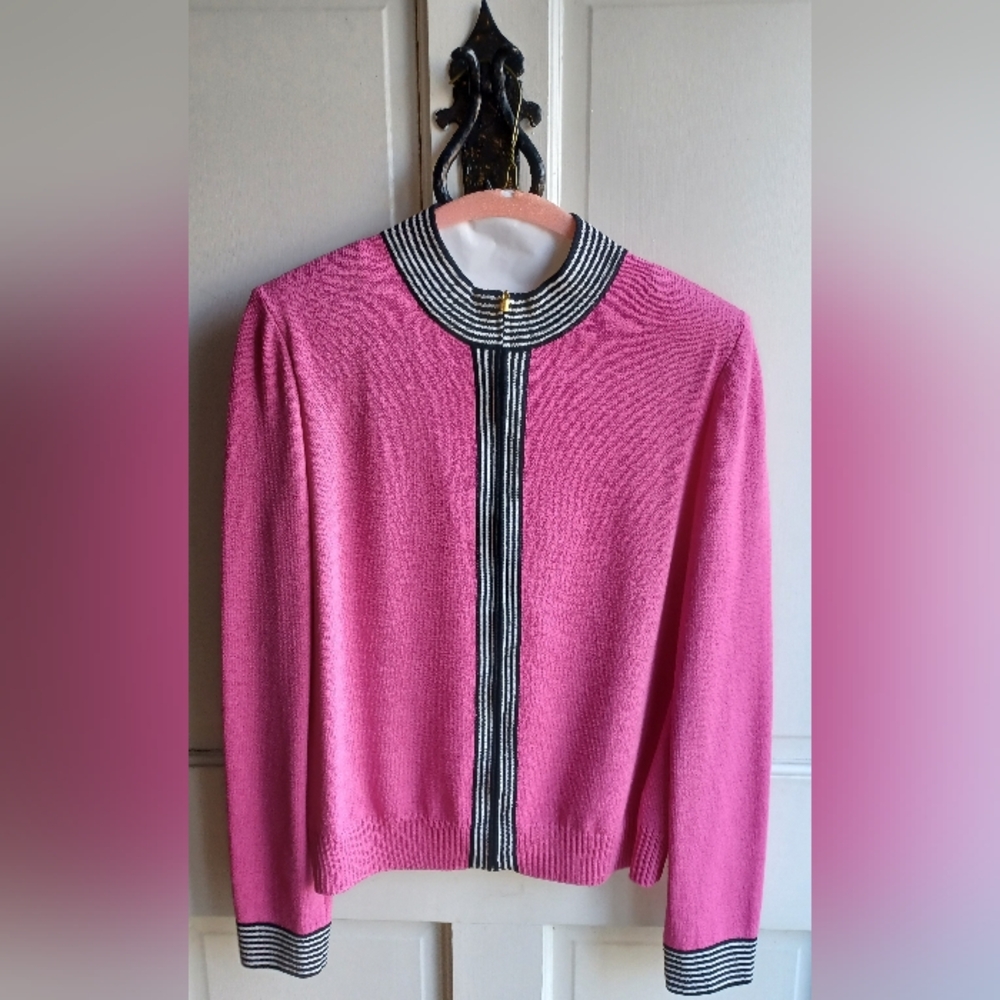 St John Raspberry Zippered Cardigan